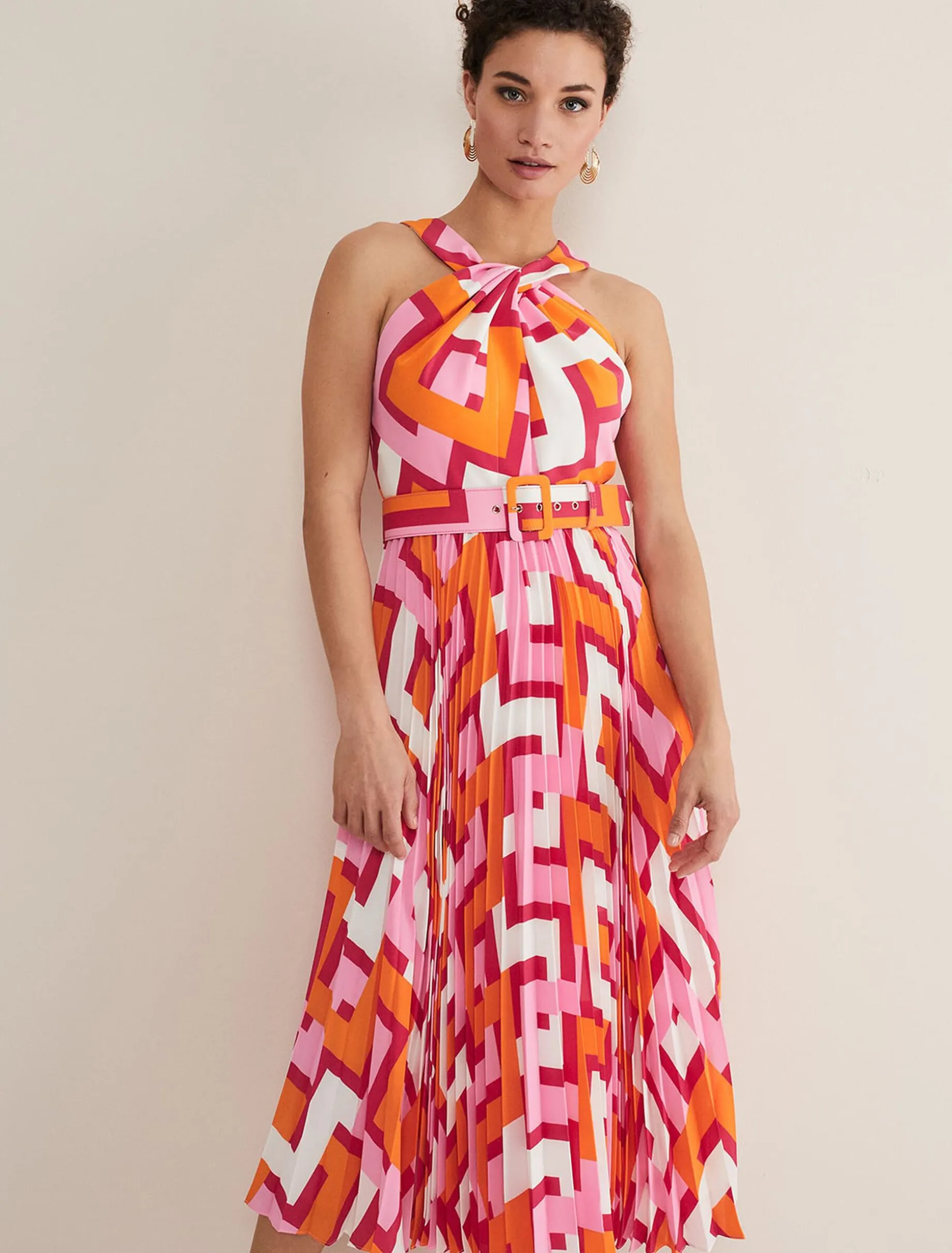 Yas Pink Twisted Neck Midi Dress