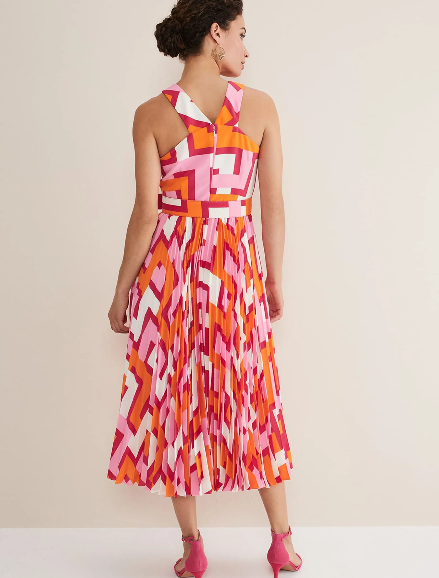 Yas Pink Twisted Neck Midi Dress