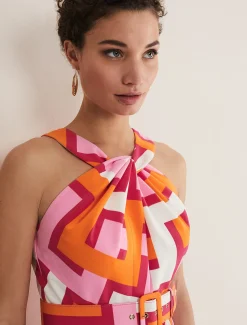 Yas Pink Twisted Neck Midi Dress
