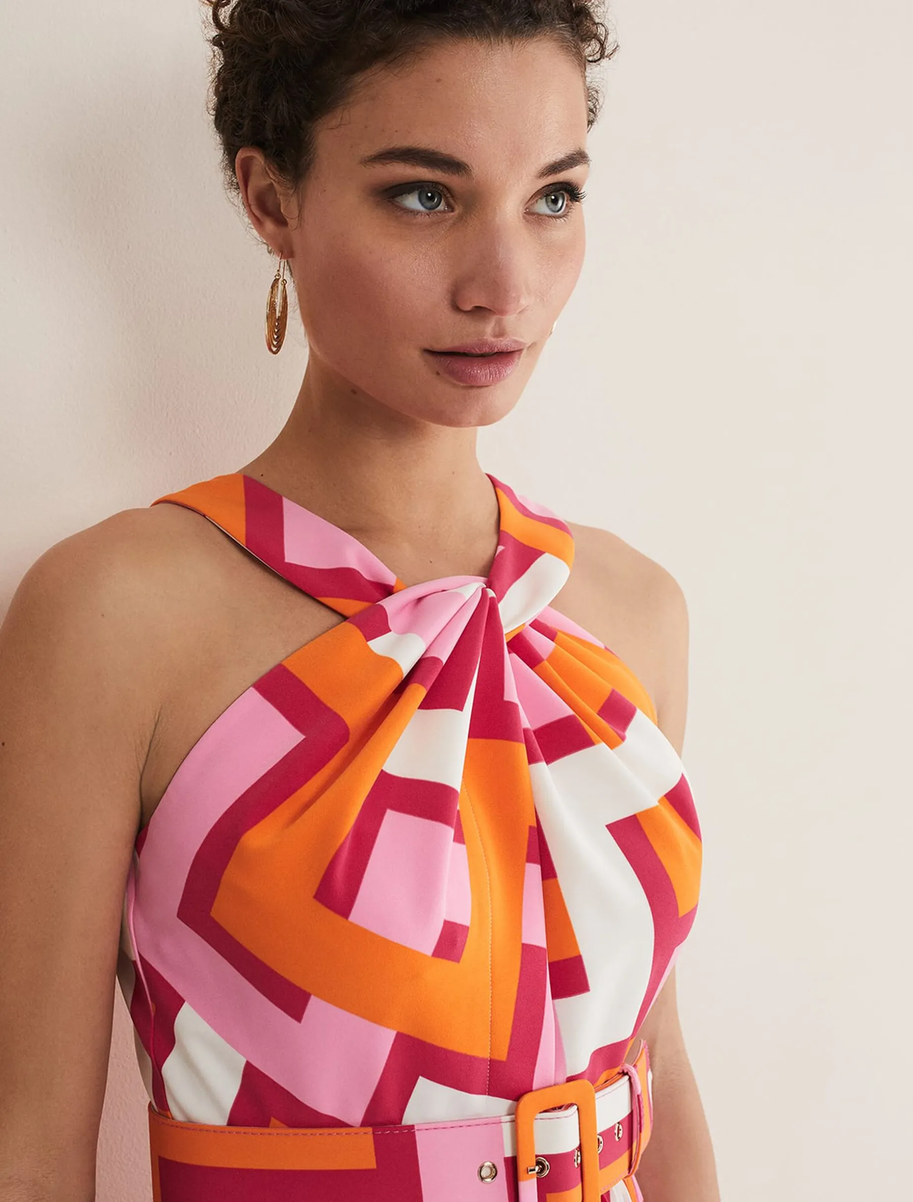 Yas Pink Twisted Neck Midi Dress