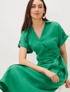Yasse Linen Wrap Midi Dress