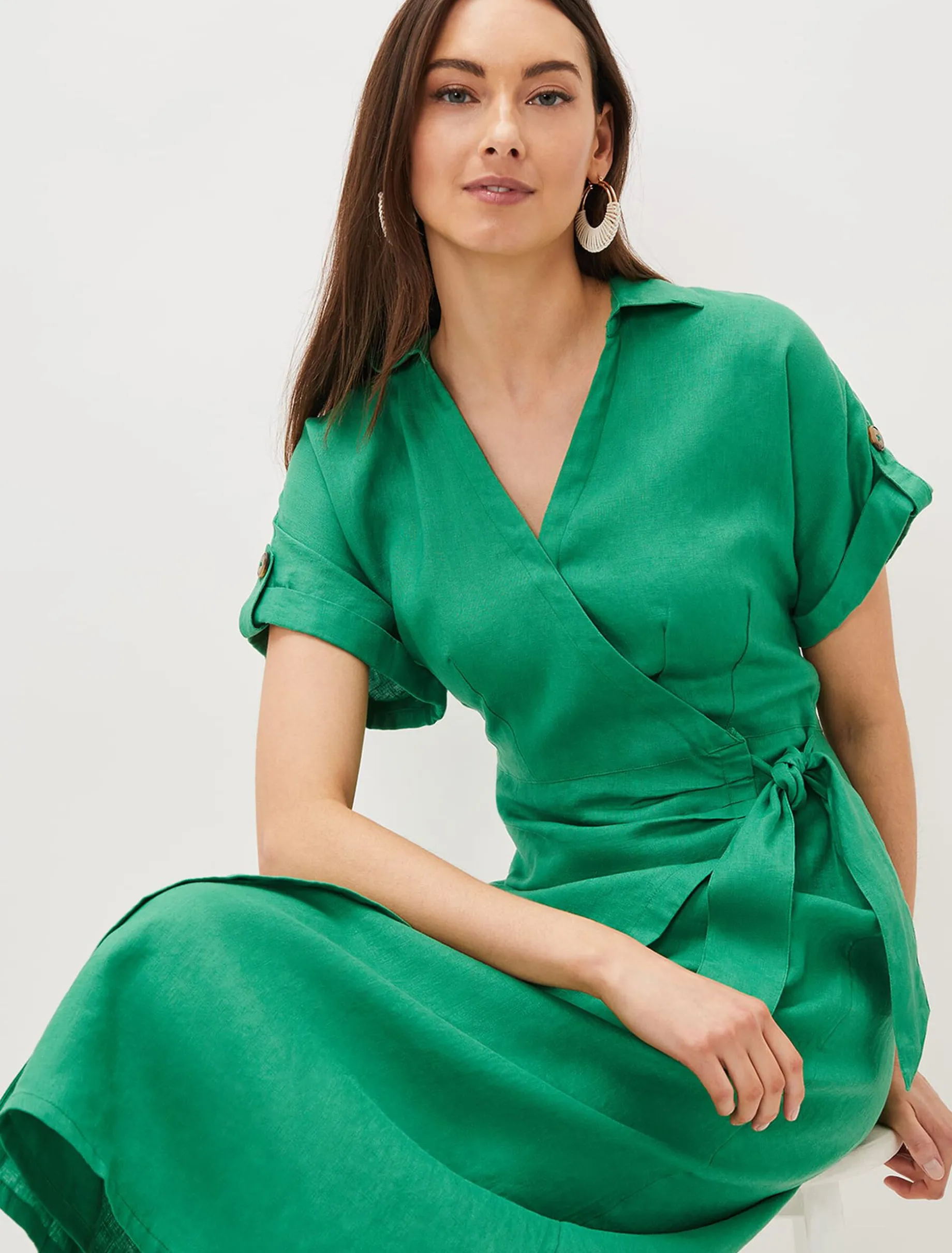 Yasse Linen Wrap Midi Dress