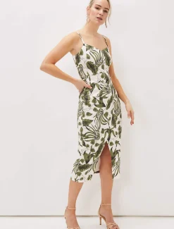 Yolanta Cotton Palm Print Midi Dress