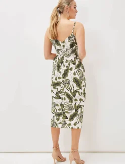 Yolanta Cotton Palm Print Midi Dress