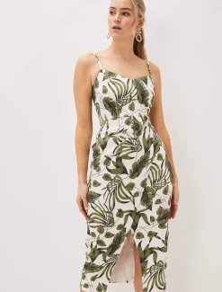 Yolanta Cotton Palm Print Midi Dress