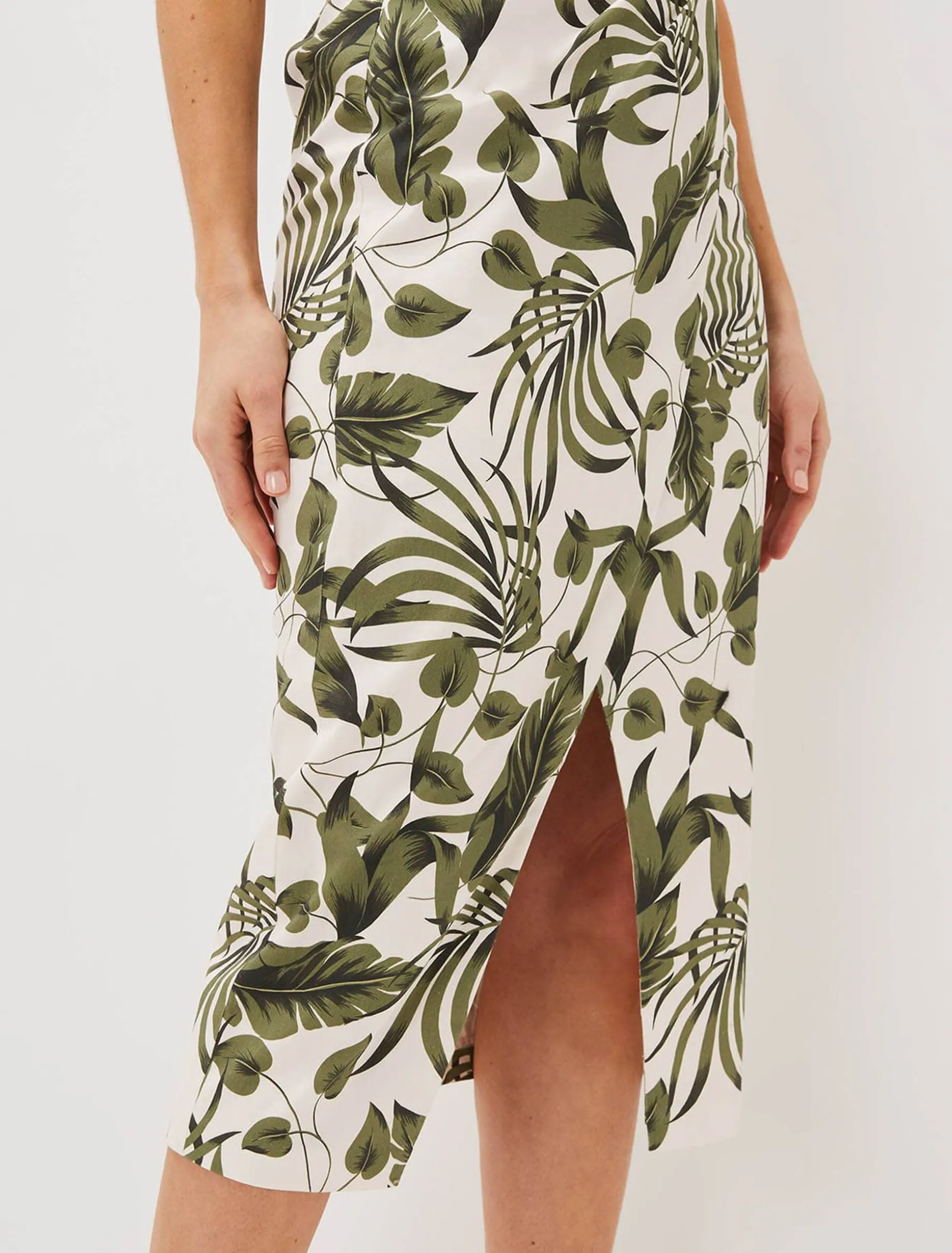 Yolanta Cotton Palm Print Midi Dress