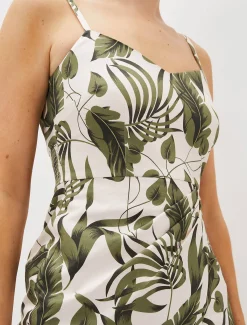 Yolanta Cotton Palm Print Midi Dress