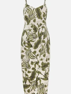 Yolanta Cotton Palm Print Midi Dress