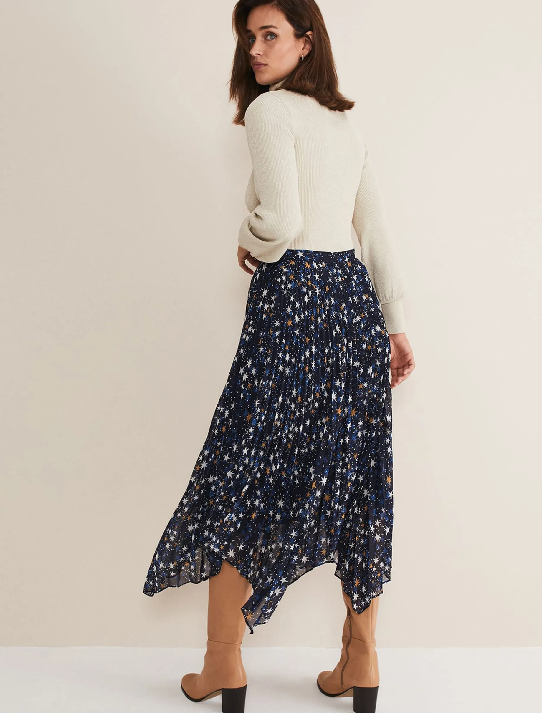 Zeba Star Pleated Midi Skirt