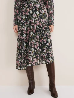 Zowena Floral Tiered Midi Skirt