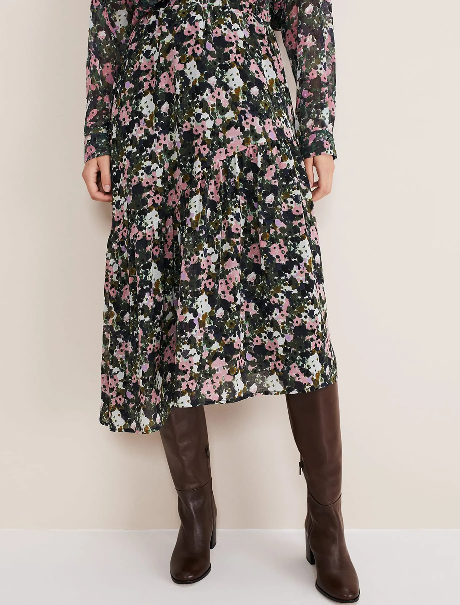 Zowena Floral Tiered Midi Skirt