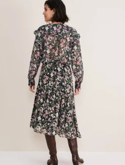 Zowena Floral Tiered Midi Skirt