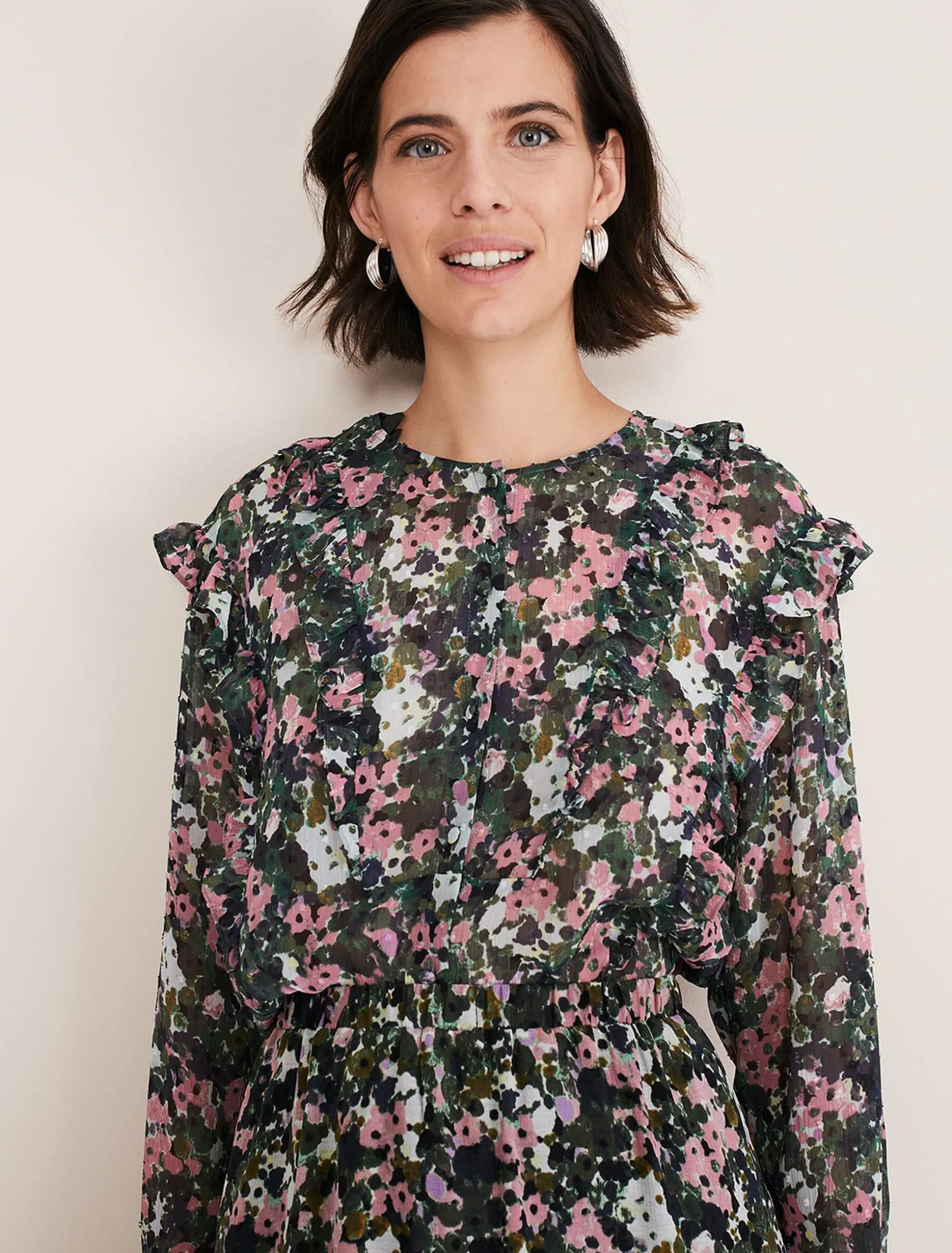 Zowena Floral Tiered Midi Skirt